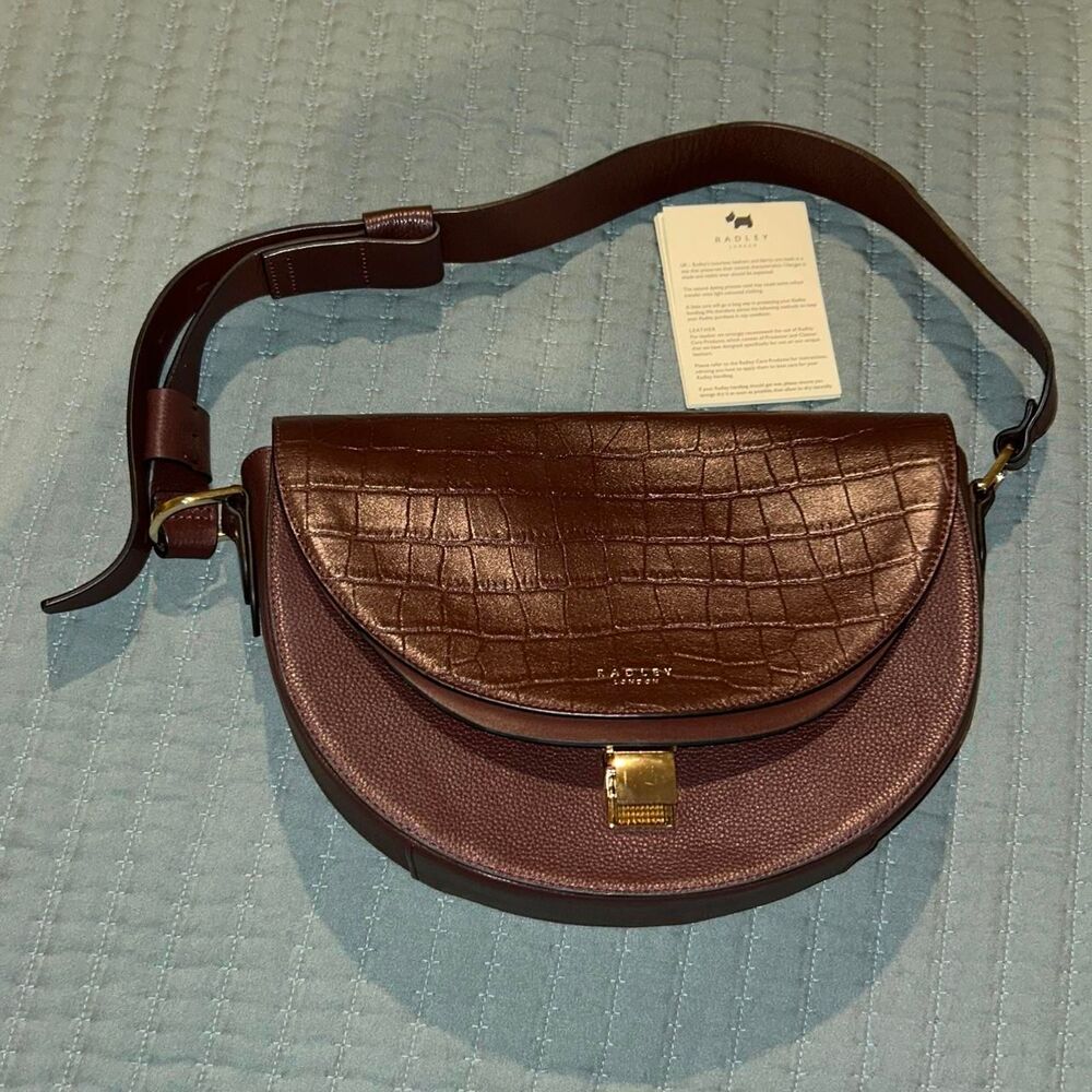 NWT Radley London brown crocodile leather shoulder bag #crocodile